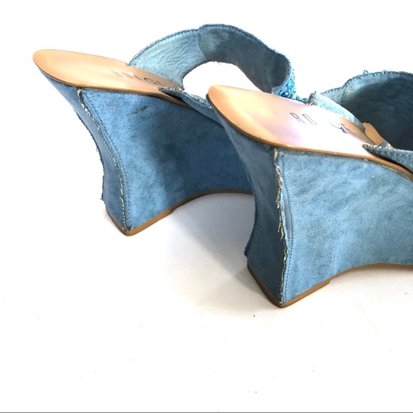 Rouge Helium Blue Suede Mules Thong Wedges - Picture 5 of 8